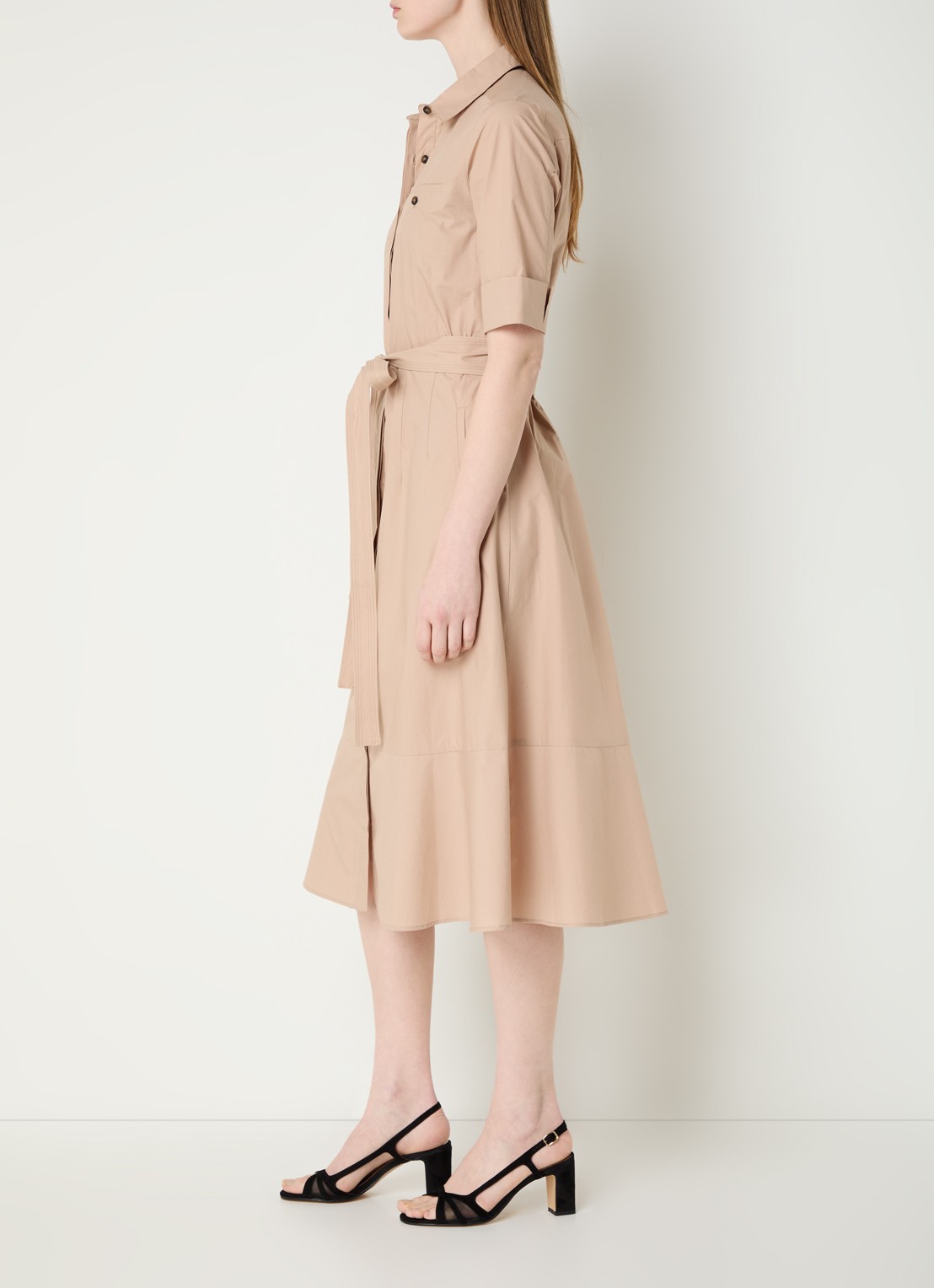 Gerard Darel Rana midi blousejurk met strikceintuur - voorkant 3 zand
