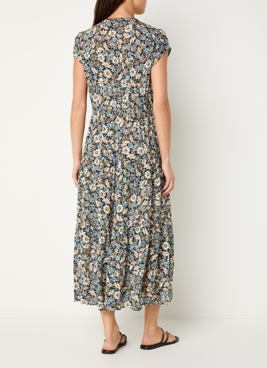 Gerard Darel Reina midi jurk met bloemenprint - achterkant 3 blauw