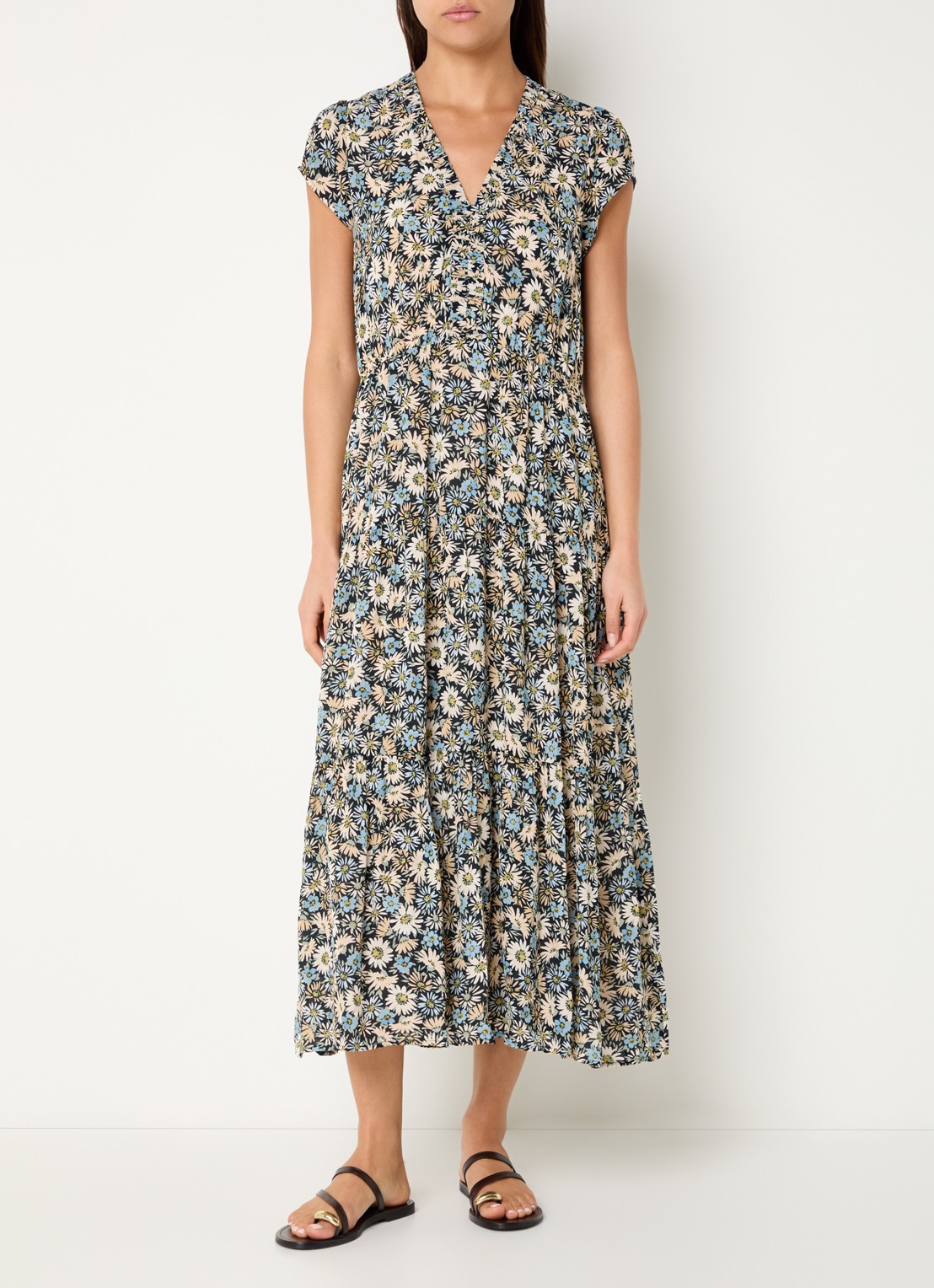 Gerard Darel Reina midi jurk met bloemenprint - detail 4 blauw