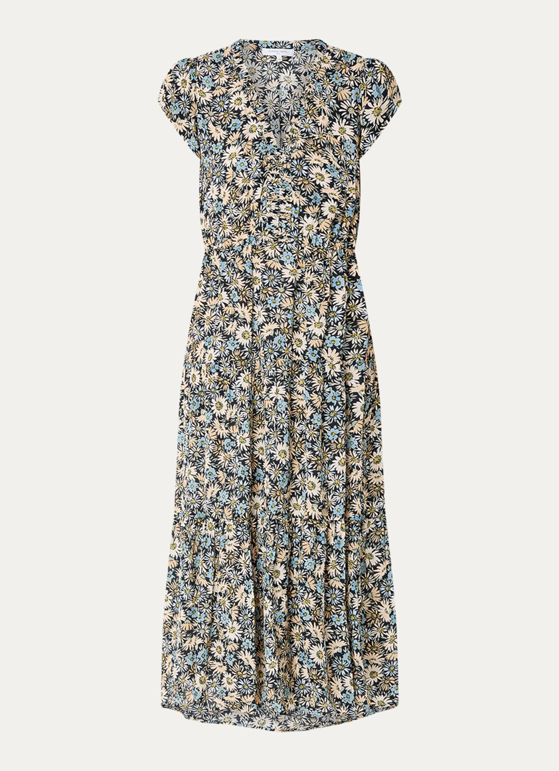 Gerard Darel Reina midi jurk met bloemenprint - voorkant blauw