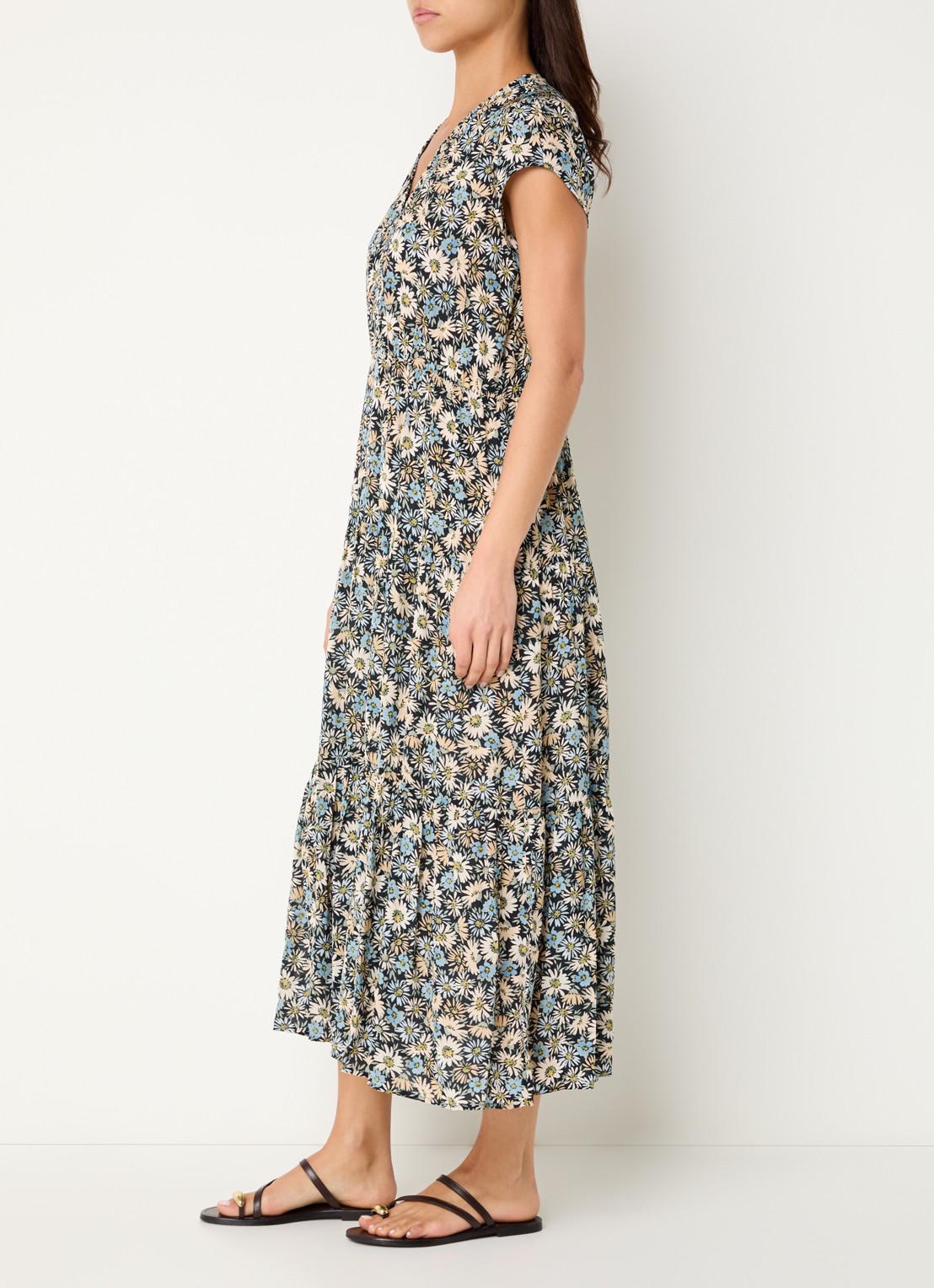 Gerard Darel Reina midi jurk met bloemenprint - voorkant 2 blauw