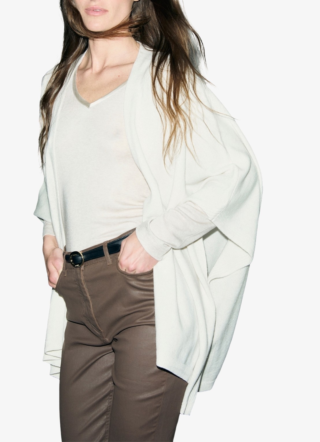 Gerard Darel Reya fijngebreide poncho van kasjmier - detail 7 creme