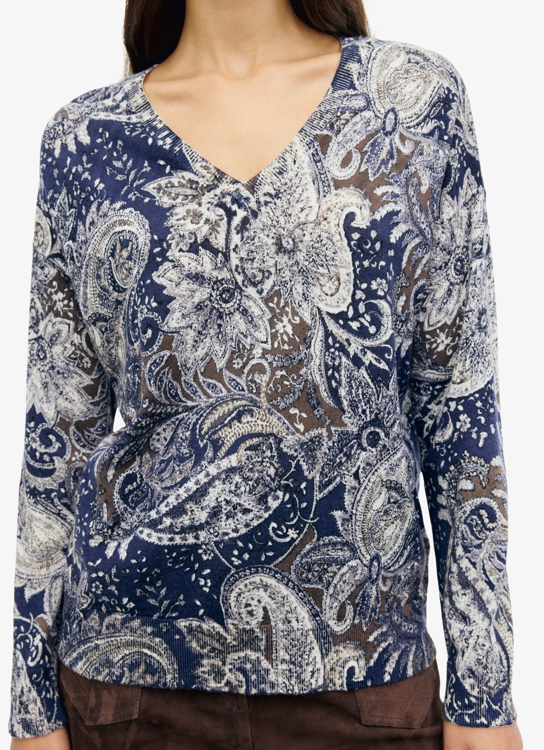 Gerard Darel Rhea fijngebreide trui van wol met V-hals - detail donkerblauw