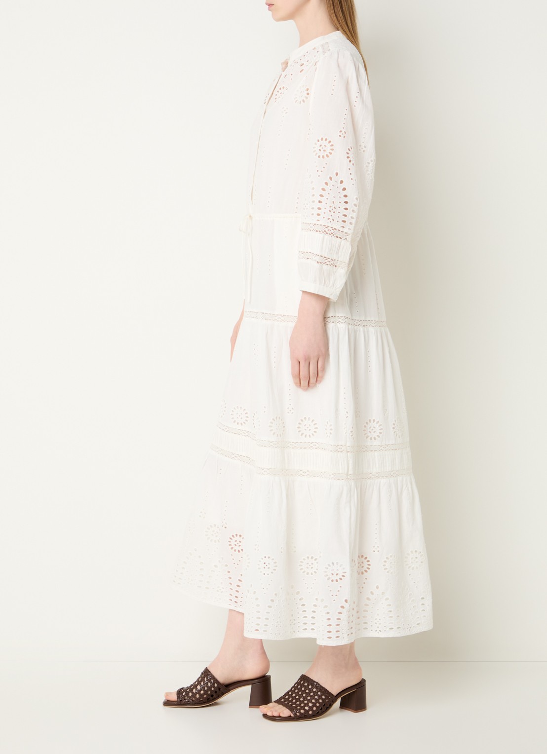 Gerard Darel Rhonie maxi blousejurk met broderie - voorkant 3 creme