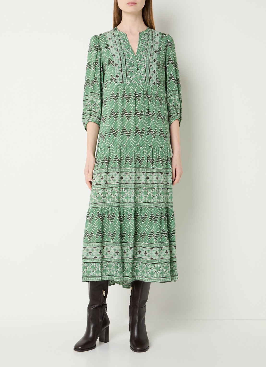 Gerard Darel Riham midi tuniekjurk met grafische print - detail 4 groen