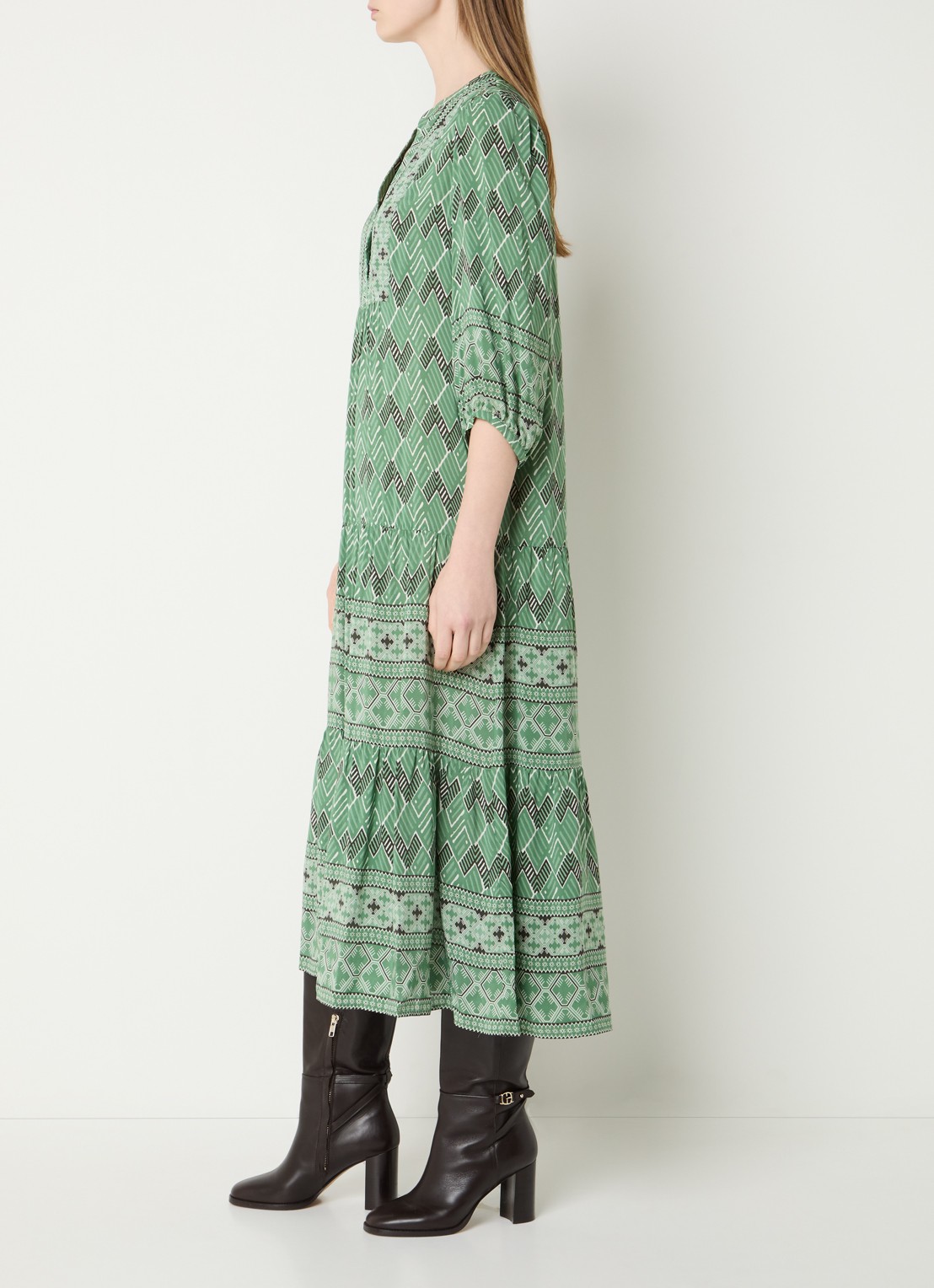 Gerard Darel Riham midi tuniekjurk met grafische print - voorkant 3 groen