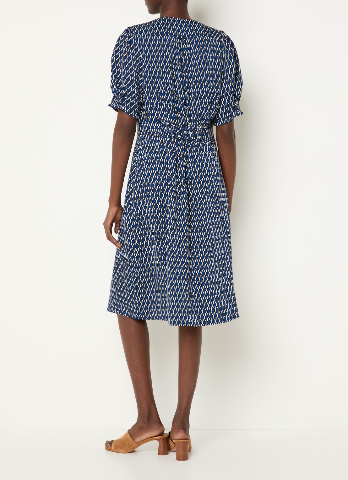Gerard Darel Rihanne midi blousejurk met grafische print - achterkant 4 donkerblauw