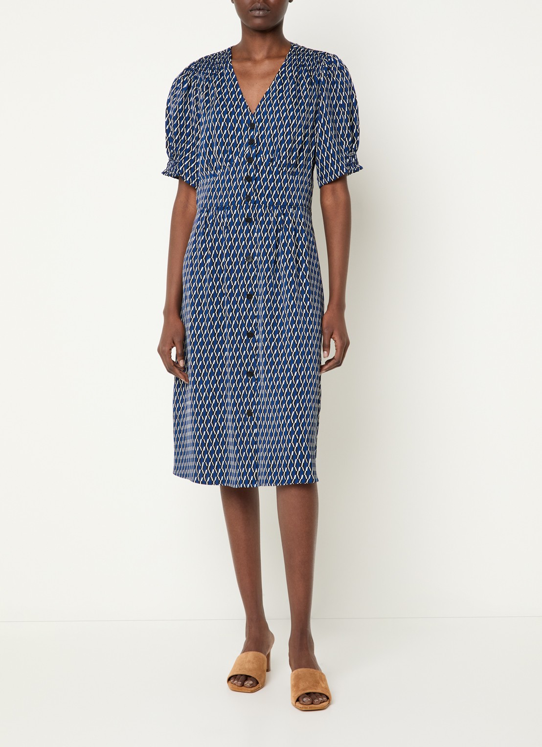 Gerard Darel Rihanne midi blousejurk met grafische print - detail donkerblauw