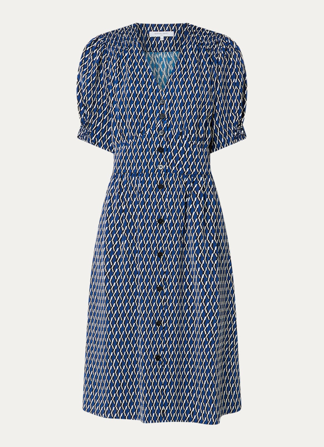 Gerard Darel Rihanne midi blousejurk met grafische print - voorkant 2 donkerblauw