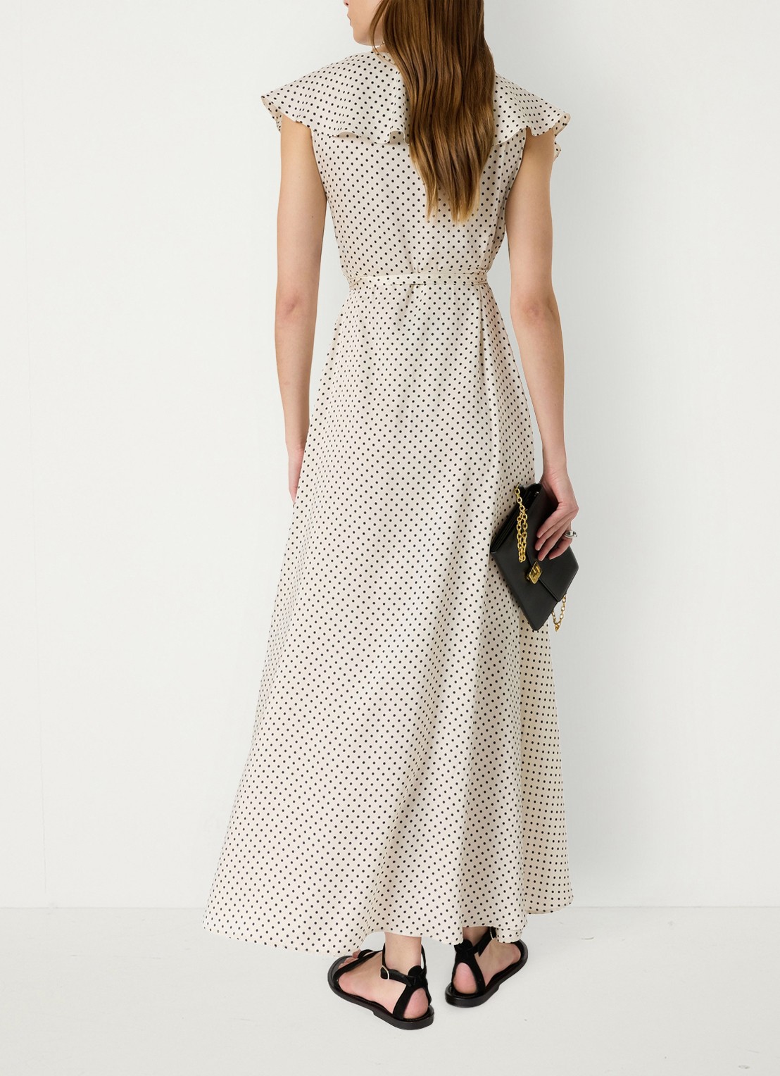 Gerard Darel Rika maxi wikkeljurk met stippenprint  - achterkant creme