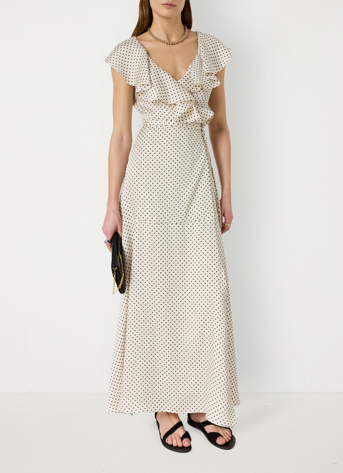 Gerard Darel Rika maxi wikkeljurk met stippenprint  - detail 3 creme