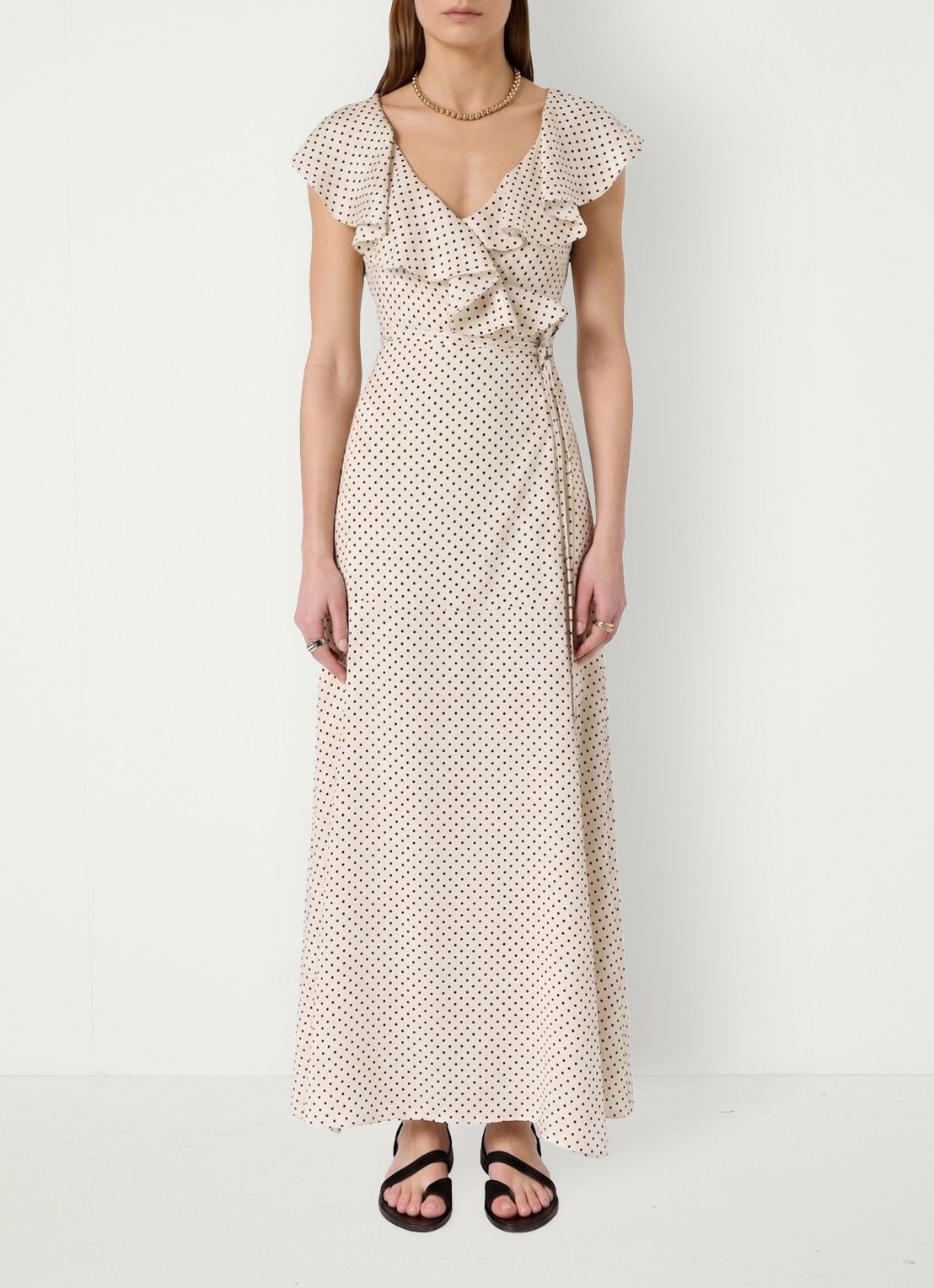 Gerard Darel Rika maxi wikkeljurk met stippenprint  - voorkant 5 creme