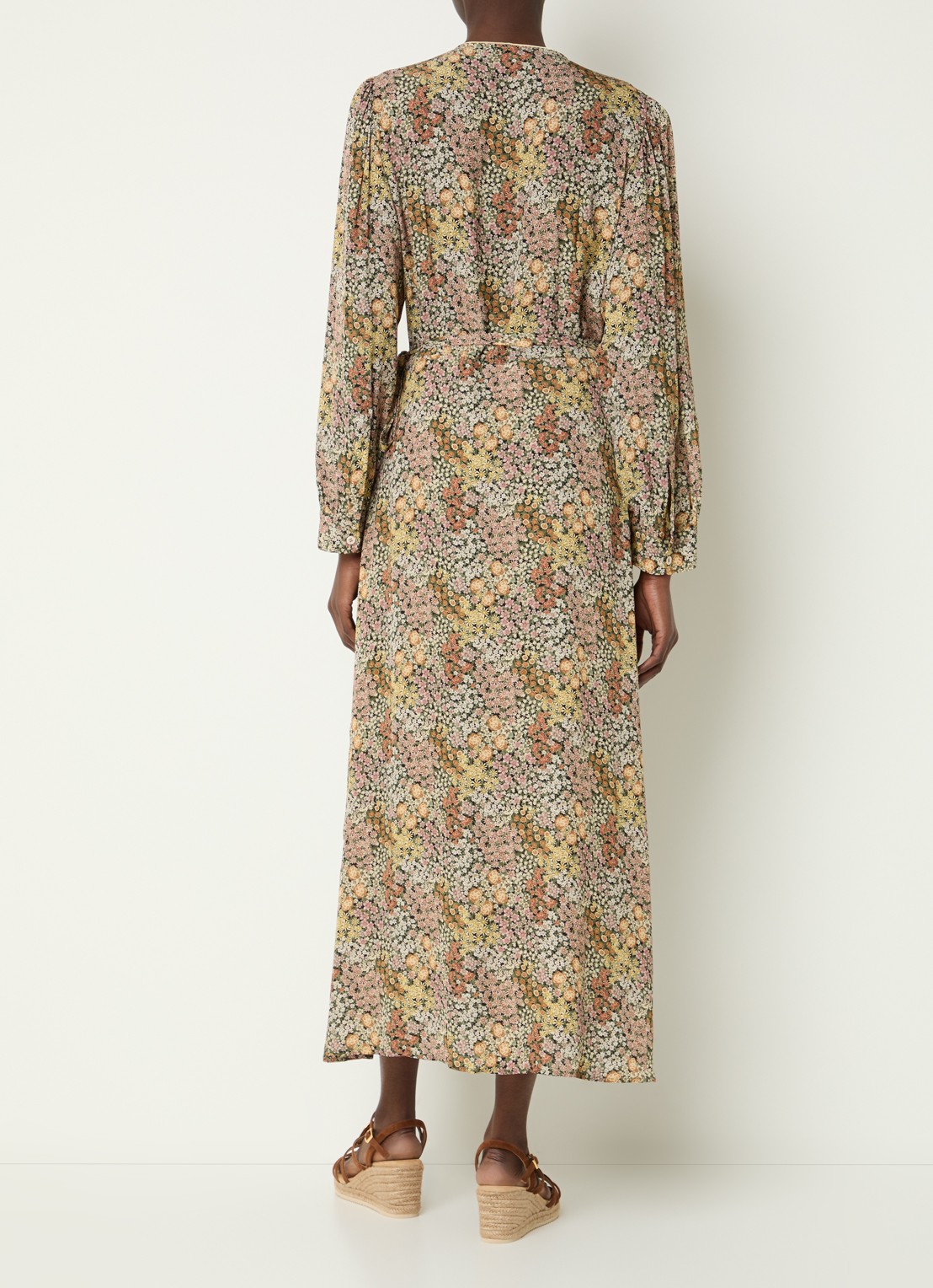 Gerard Darel Rimaya midi jurk met overslag en bloemenprint - achterkant groen