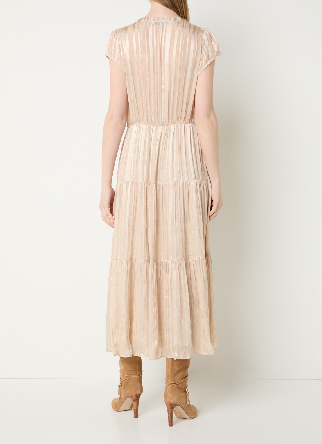 Gerard Darel Rionna midi A-lijn tuniekjurk met streepprint en lurex - achterkant 2 beige