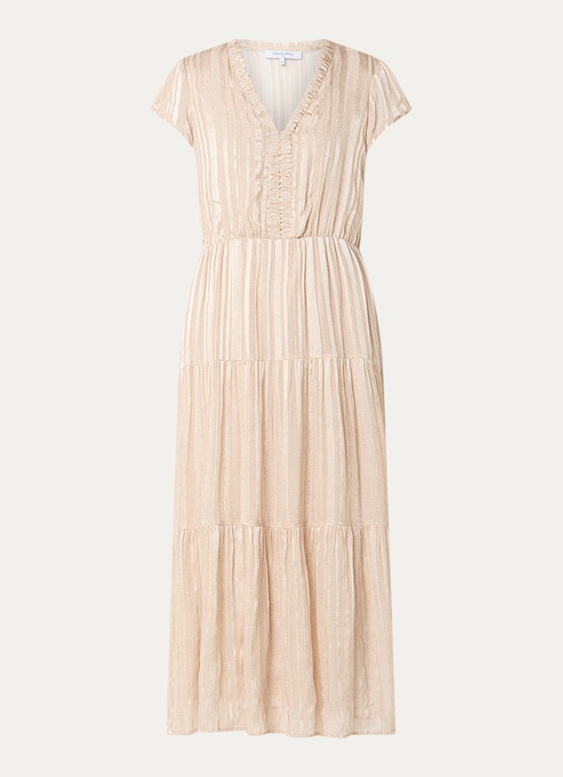 Gerard Darel Rionna midi A-lijn tuniekjurk met streepprint en lurex - voorkant 3 beige