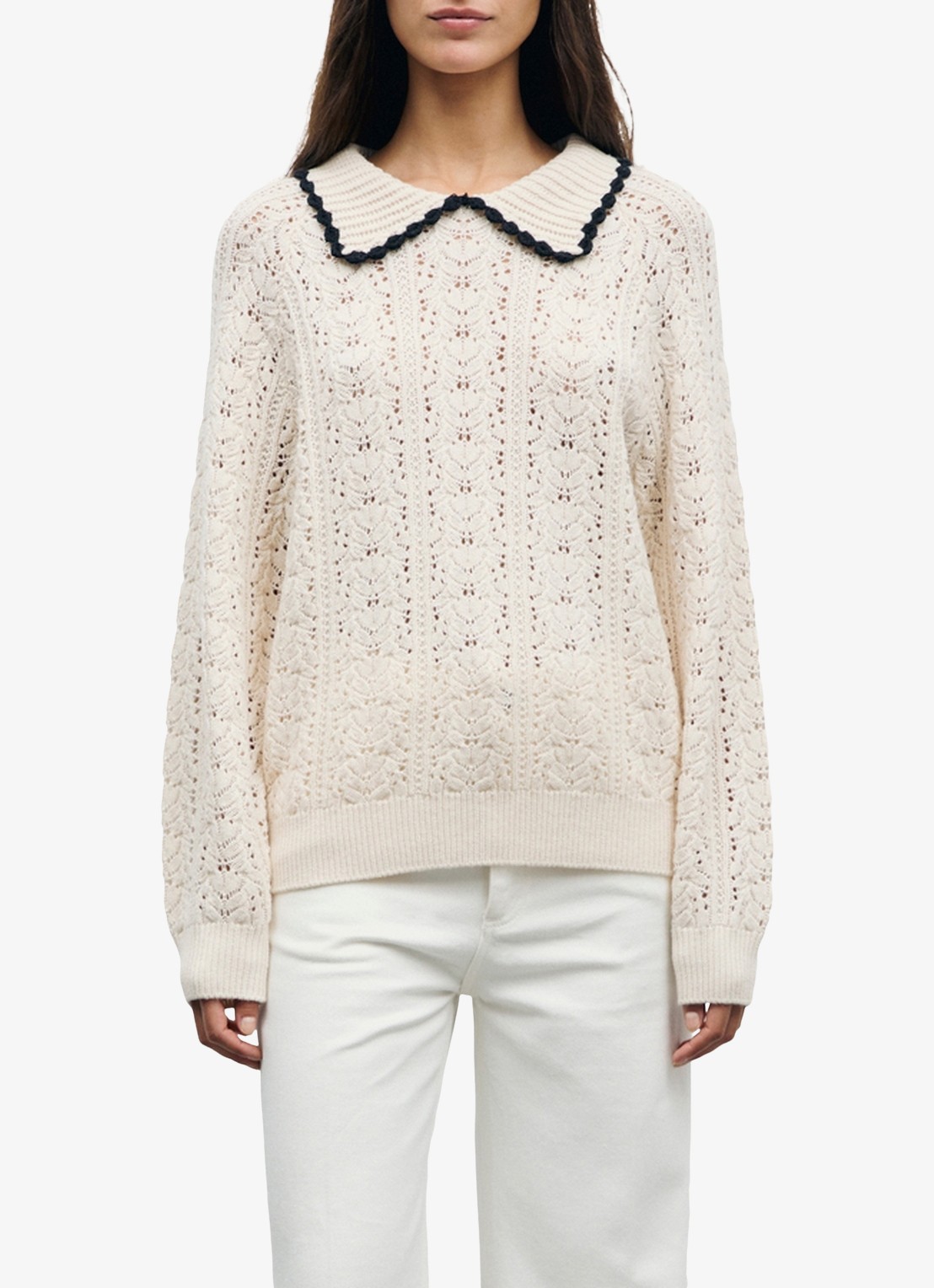 Gerard Darel Roca grofgebreide trui met polokraag - detail 4 creme