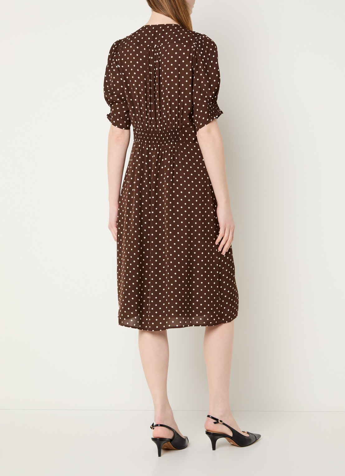 Gerard Darel Rohya midi blousejurk met stippenprint - achterkant 4 bruin