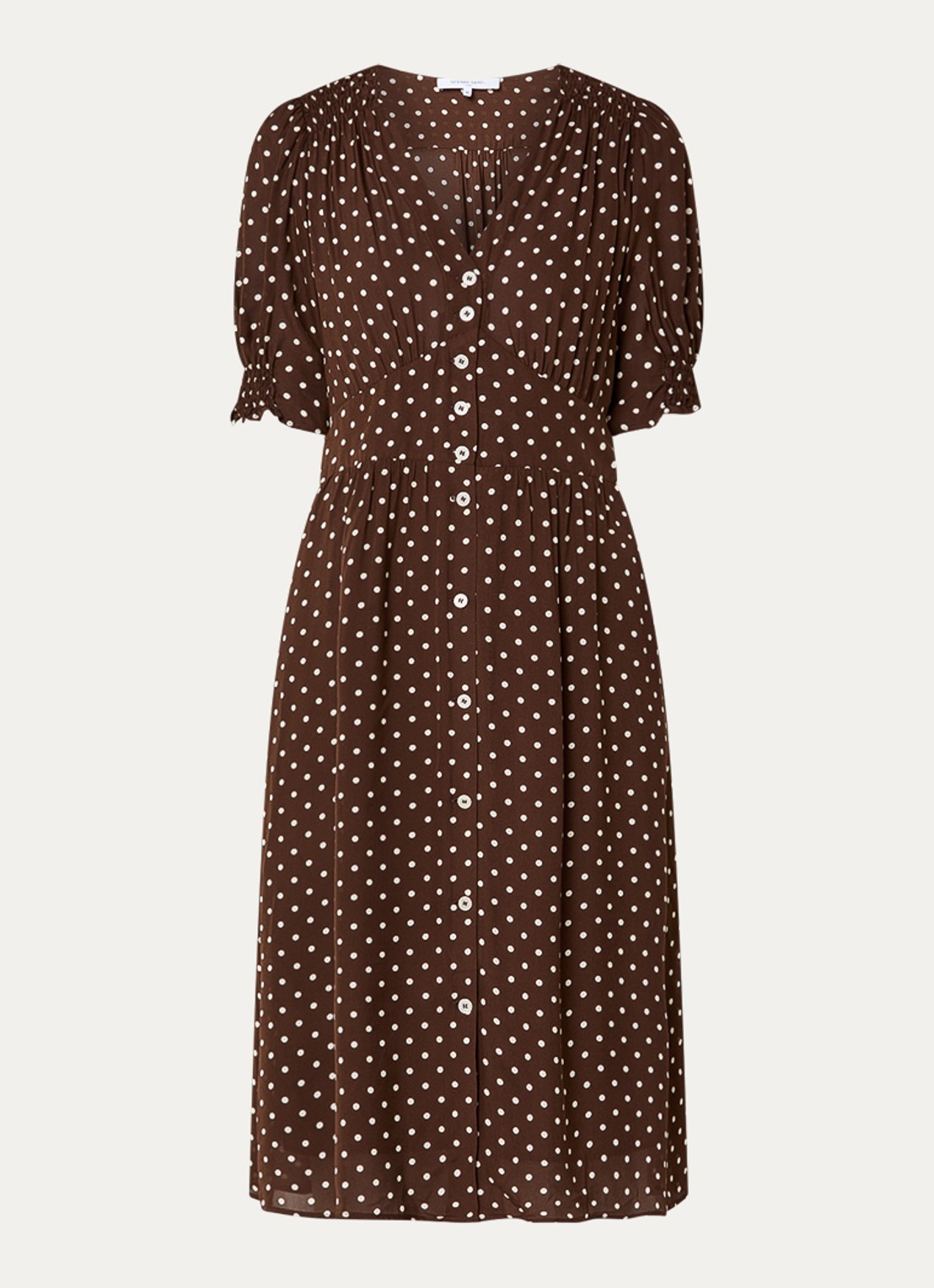 Gerard Darel Rohya midi blousejurk met stippenprint - voorkant bruin