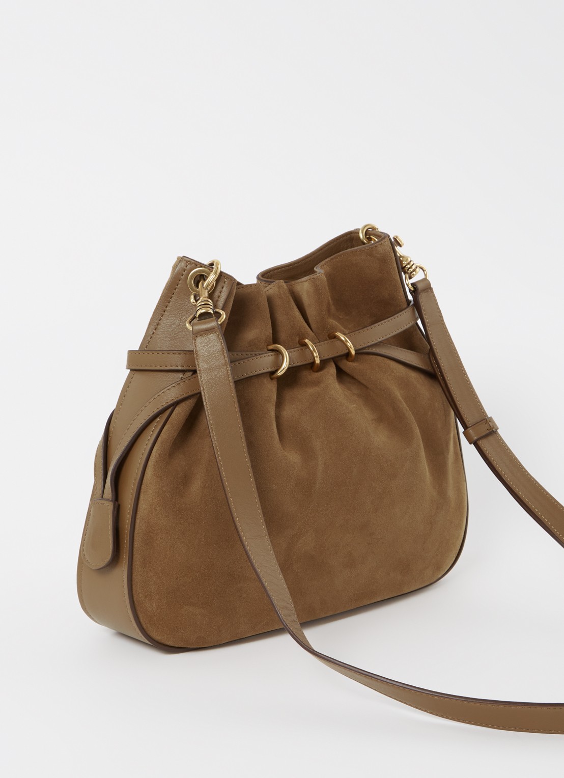Gerard Darel Romy Tundra crossbodytas van suède met leren details - achterkant 4 lichtbruin