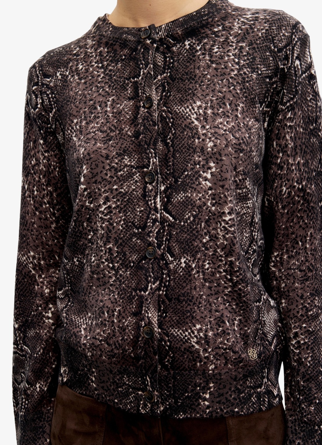 Gerard Darel Rosa fijngebreid vest van merino wol met slangenprint - detail 2 bruin