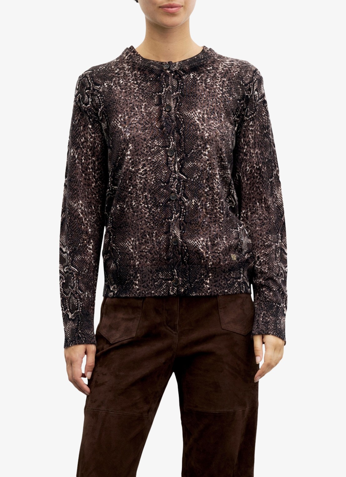 Gerard Darel Rosa fijngebreid vest van merino wol met slangenprint - detail 3 bruin