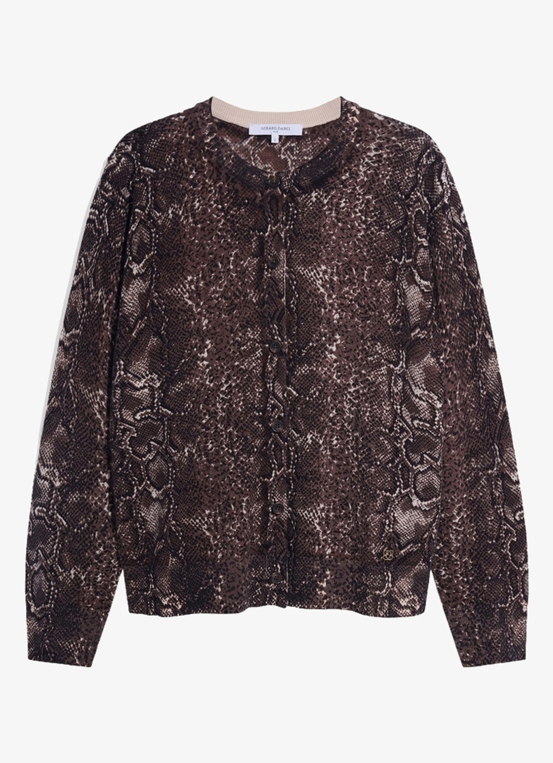 Gerard Darel Rosa fijngebreid vest van merino wol met slangenprint - voorkant 4 bruin