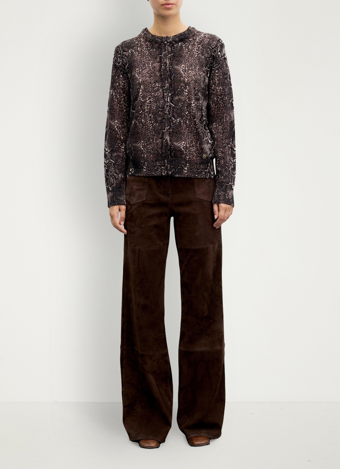 Gerard Darel Rosa fijngebreid vest van merino wol met slangenprint - voorkant 5 bruin