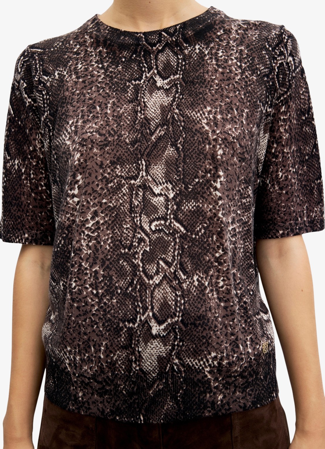 Gerard Darel Rosa fijngebreide trui van merino wol met slangenprint - detail bruin