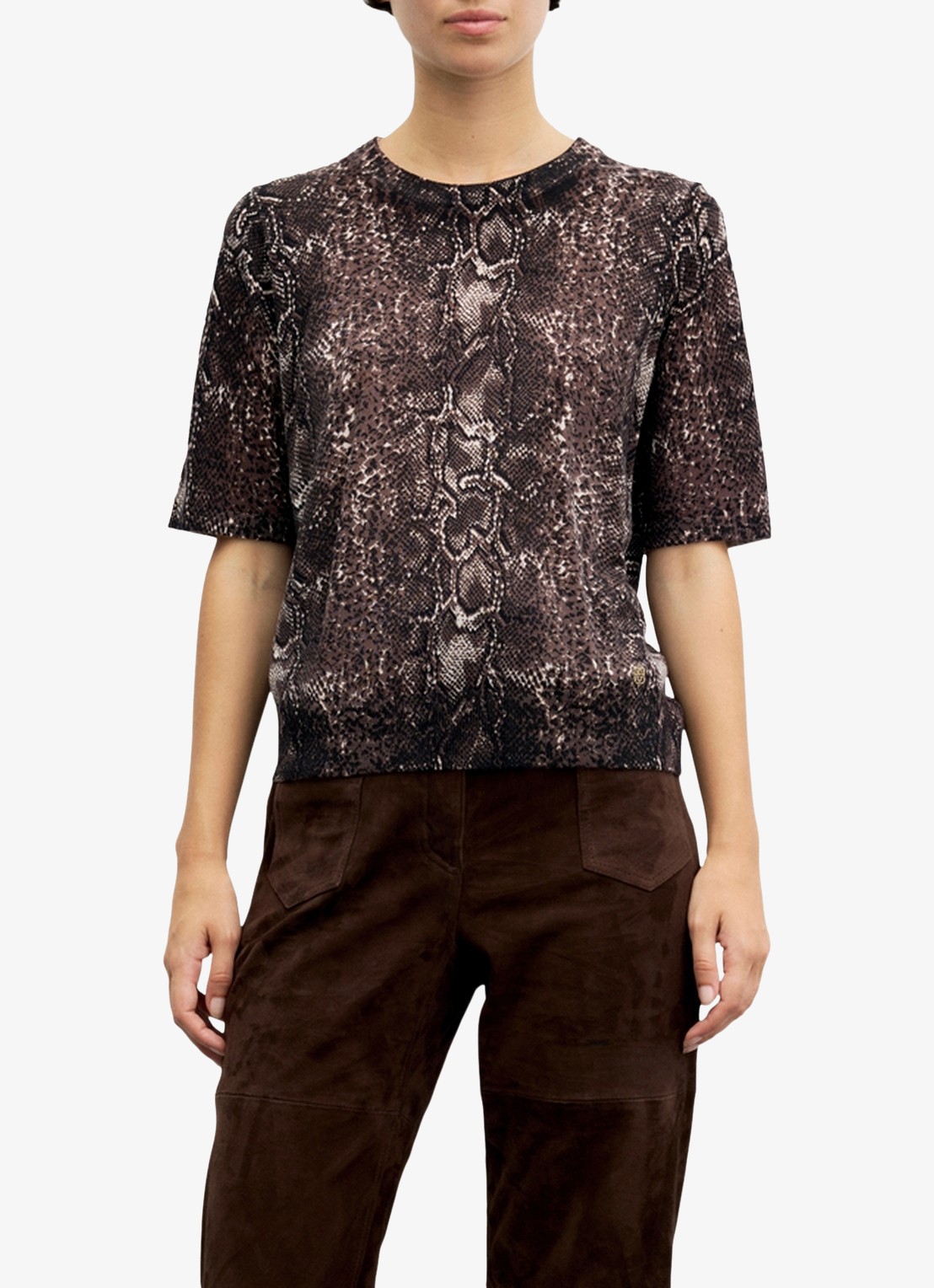 Gerard Darel Rosa fijngebreide trui van merino wol met slangenprint - detail 2 bruin