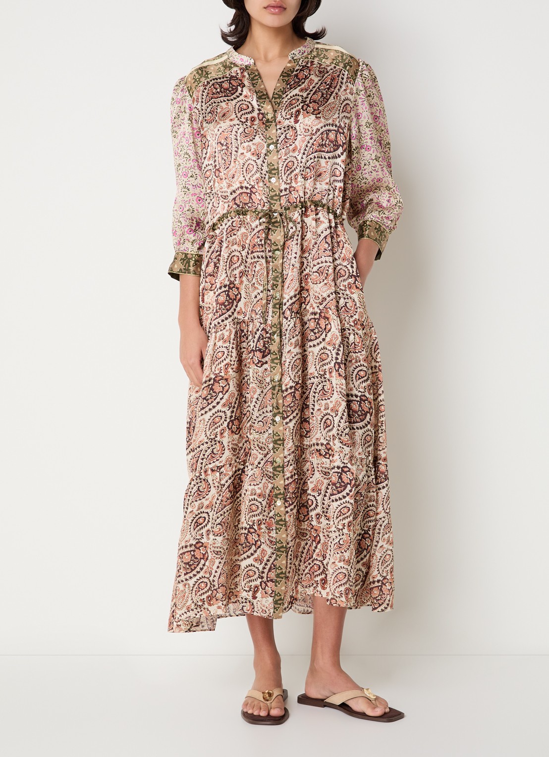 Gerard Darel Roselina midi tuniekjurk van zijde met bloemenprint  - detail roze