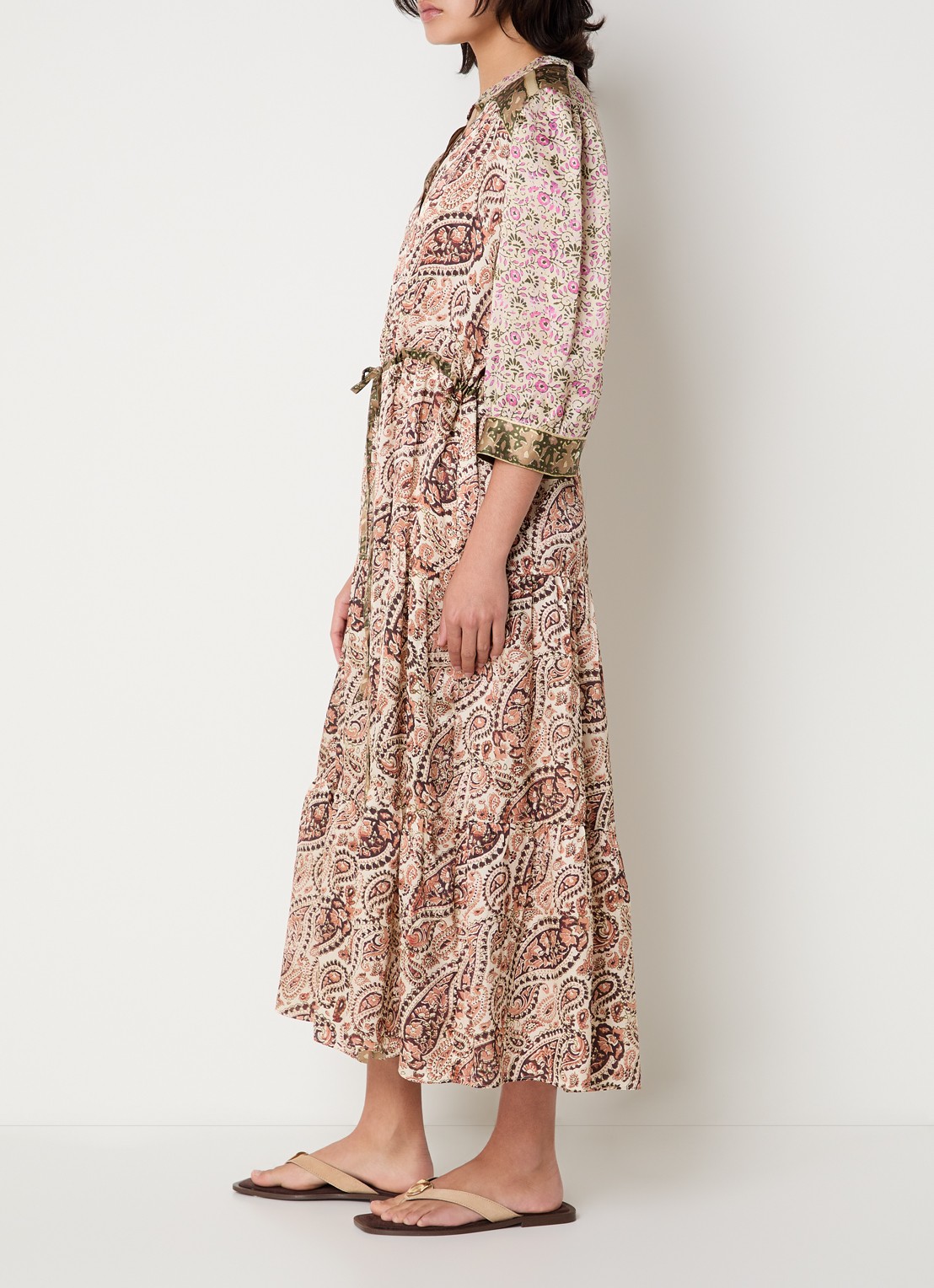 Gerard Darel Roselina midi tuniekjurk van zijde met bloemenprint  - voorkant 4 roze