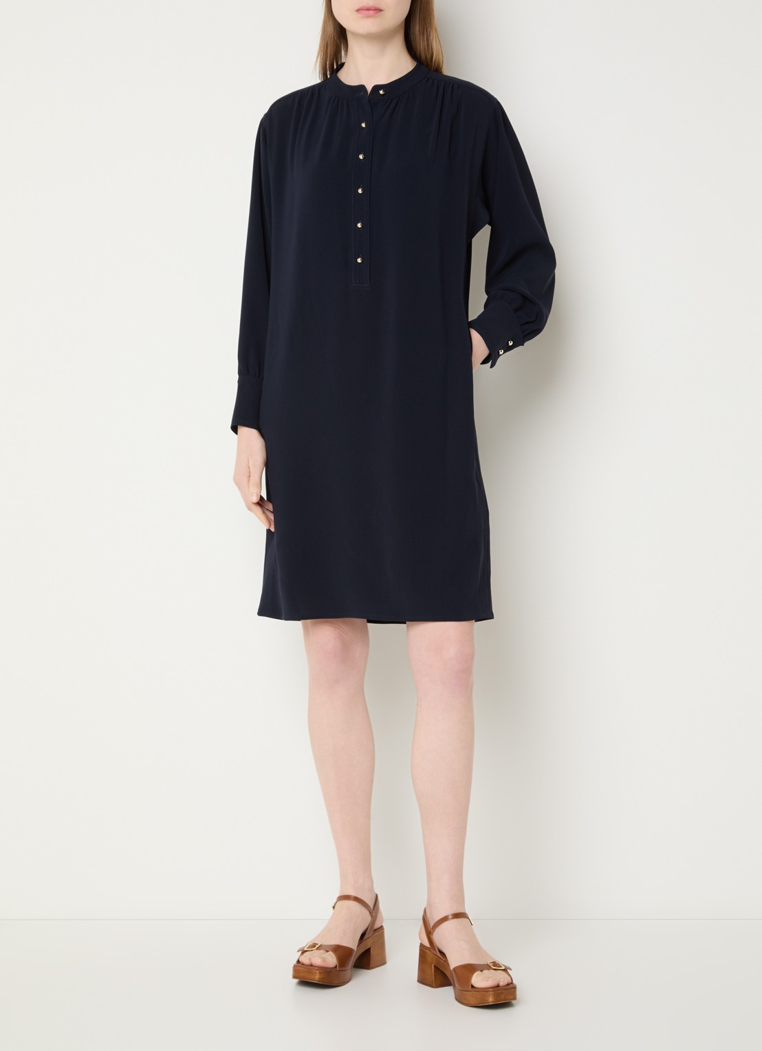 Gerard Darel Rosine mini jurk met ballonmouw - voorkant 3 donkerblauw