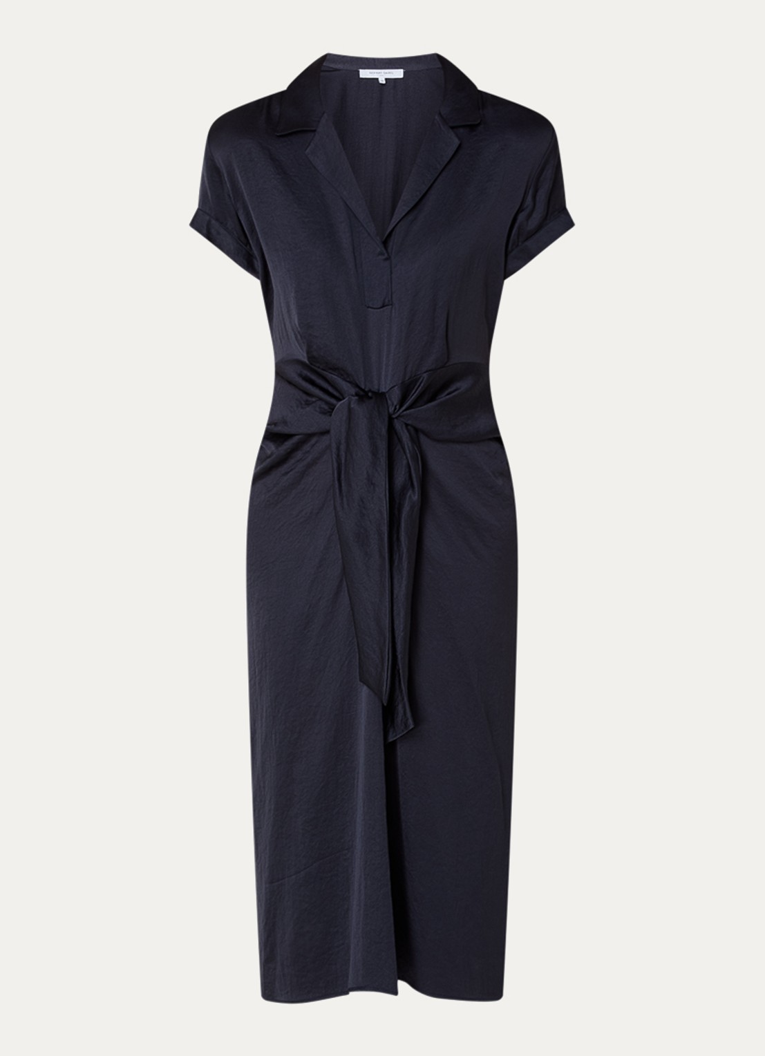 Gerard Darel Rosy midi tuniekjurk van satijn met strikceintuur - voorkant 2 donkerblauw