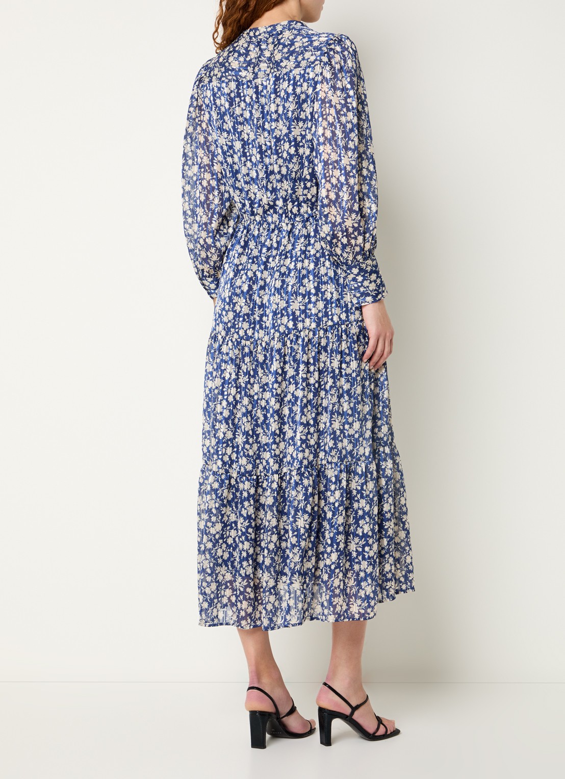 Gerard Darel Ruvia midi jurk met bloemenprint - achterkant 2 donkerblauw