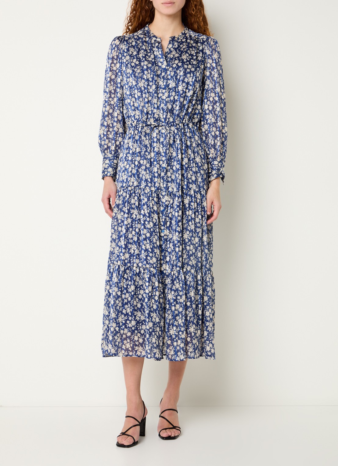 Gerard Darel Ruvia midi jurk met bloemenprint - detail donkerblauw