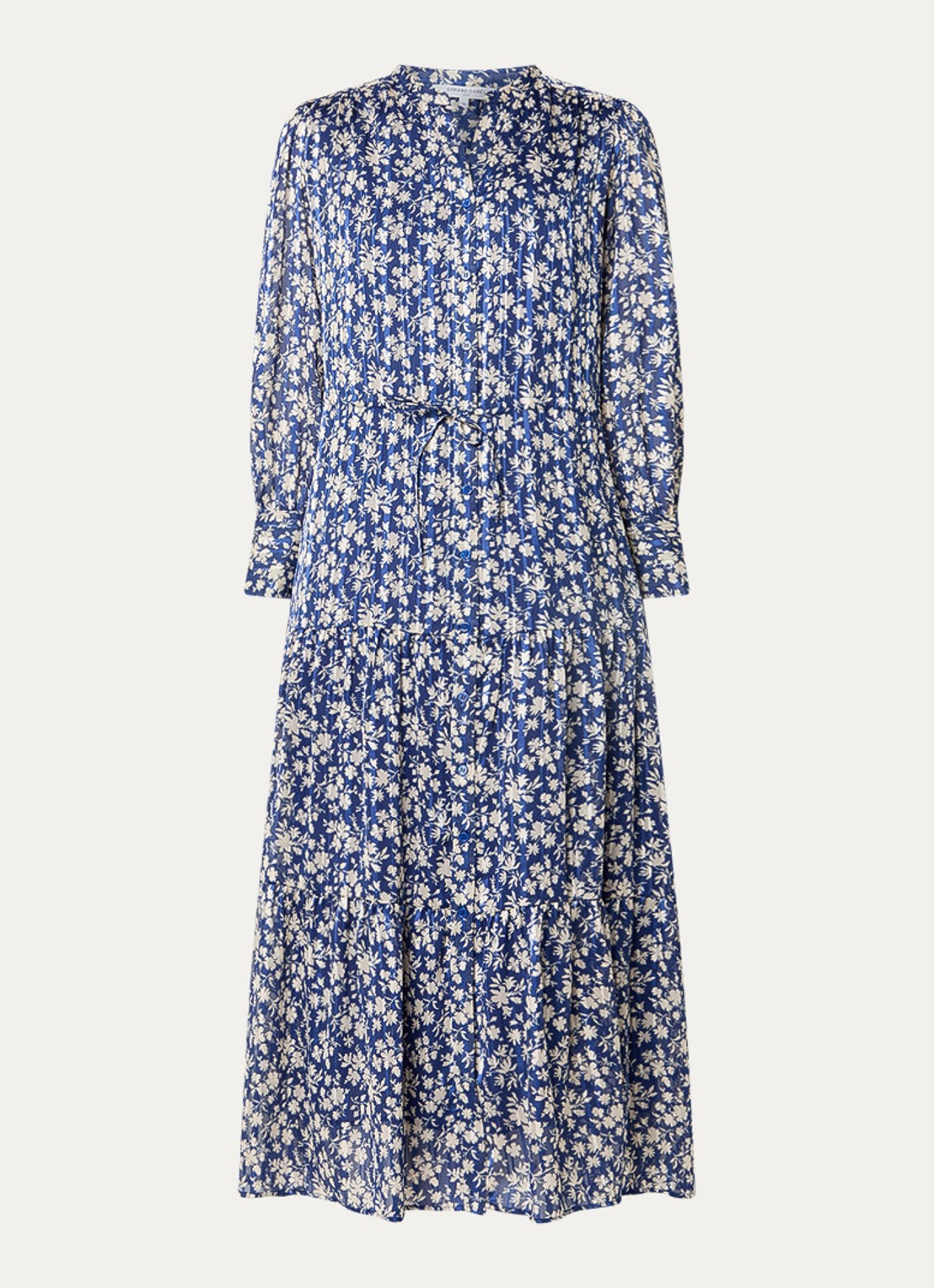 Gerard Darel Ruvia midi jurk met bloemenprint - voorkant 3 donkerblauw