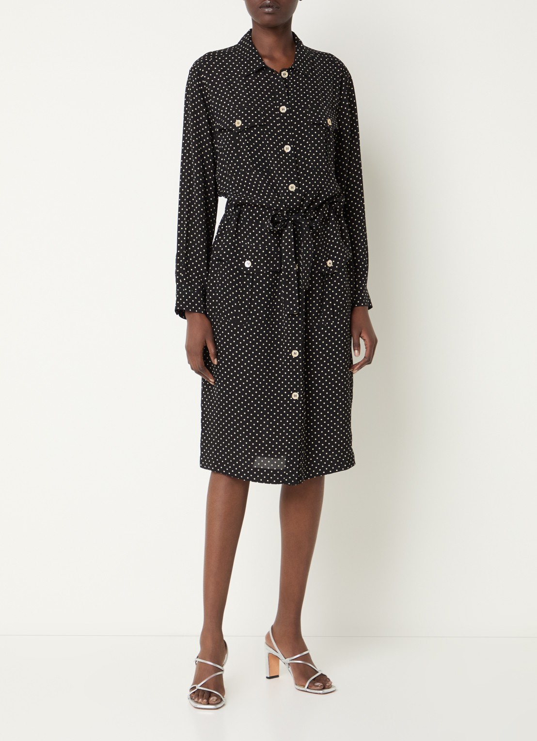 Gerard Darel Ruzena midi blousejurk met print en borstzak - detail 2 zwart