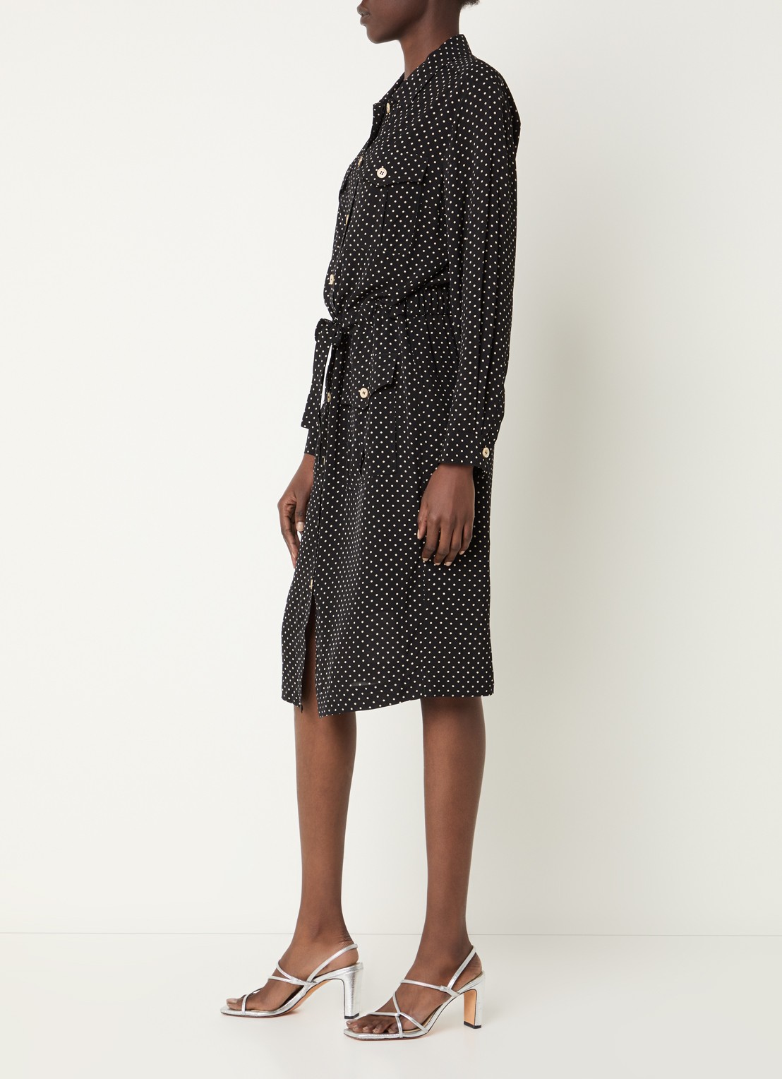 Gerard Darel Ruzena midi blousejurk met print en borstzak - voorkant 4 zwart