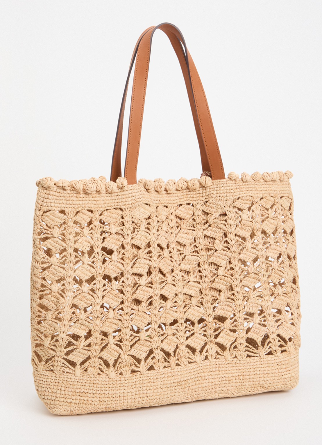 Gerard Darel Sandra Raffia schoudertas van stro met leren details - achterkant beige