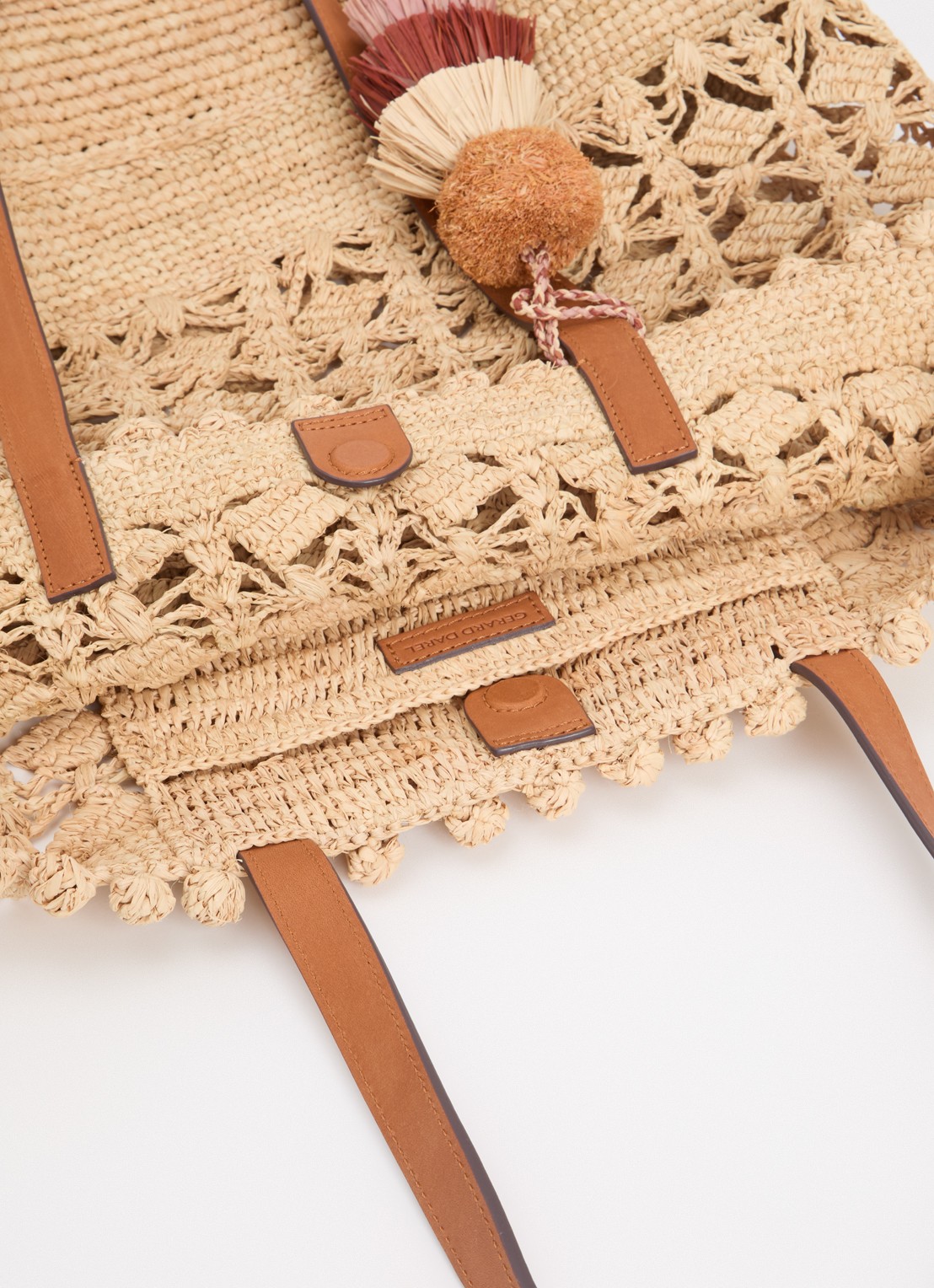 Gerard Darel Sandra Raffia schoudertas van stro met leren details - detail 2 beige