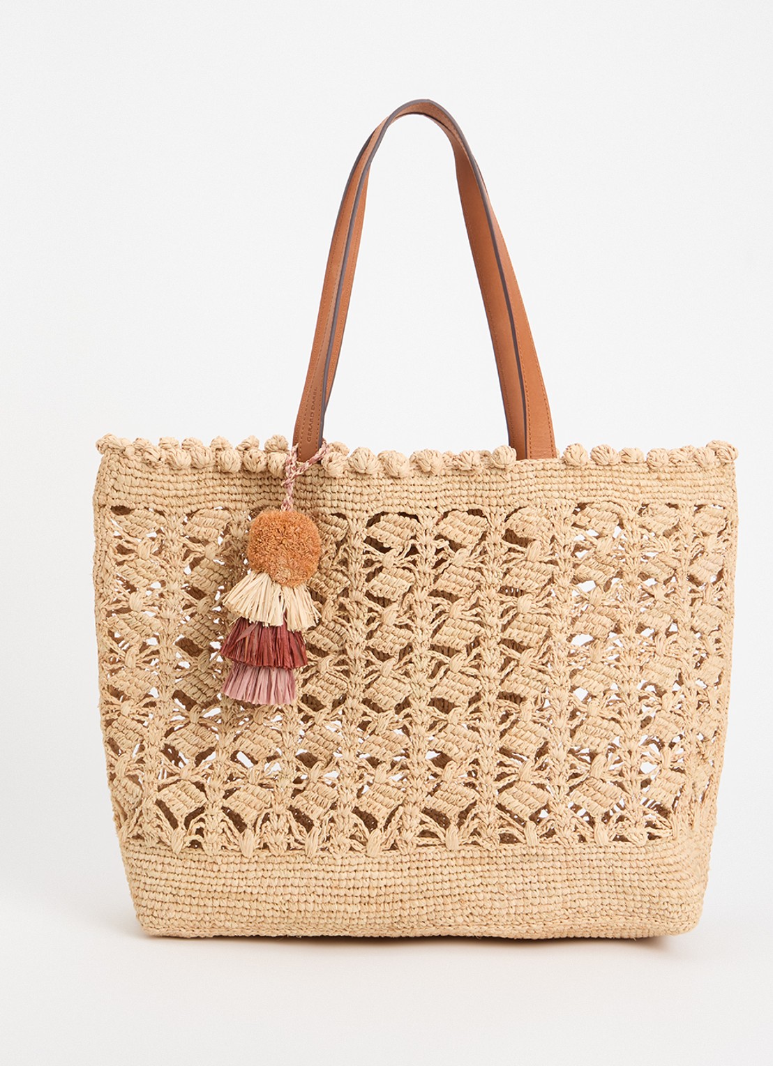 Gerard Darel Sandra Raffia schoudertas van stro met leren details - voorkant 5 beige
