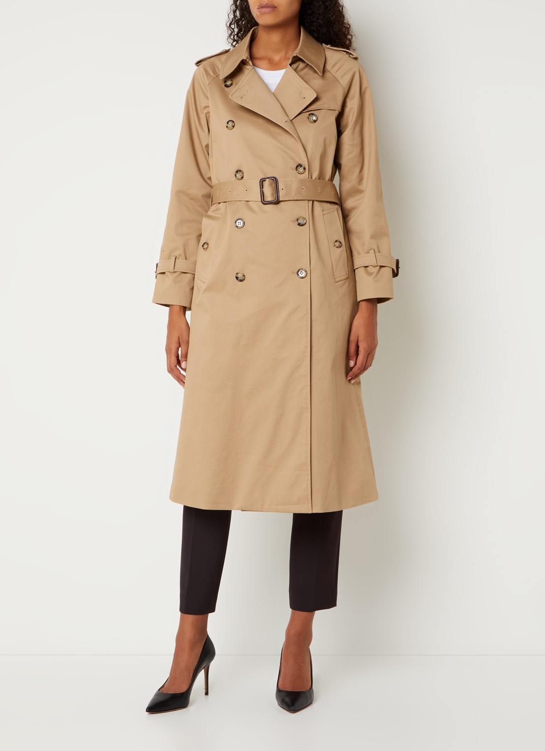 Gerard Darel Serge double-breasted trenchcoat met ceintuur - detail camel