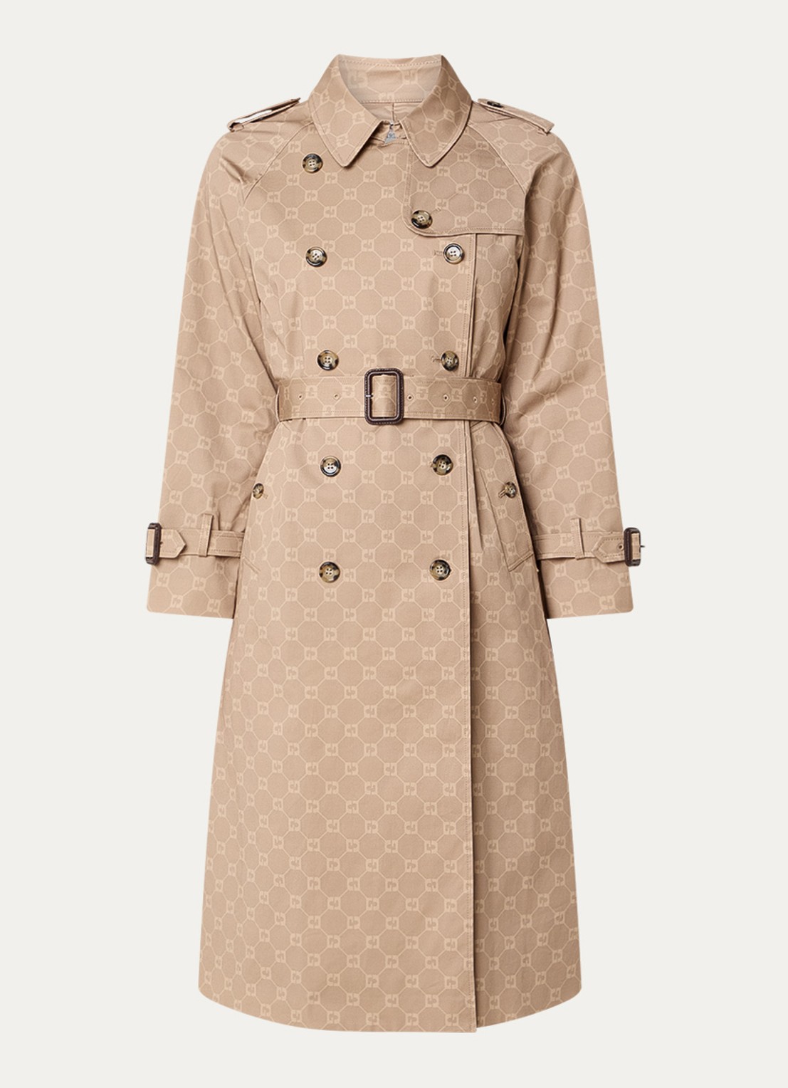 Gerard Darel Serge double-breasted trenchcoat met logoprint en ceintuur - voorkant 2 beige