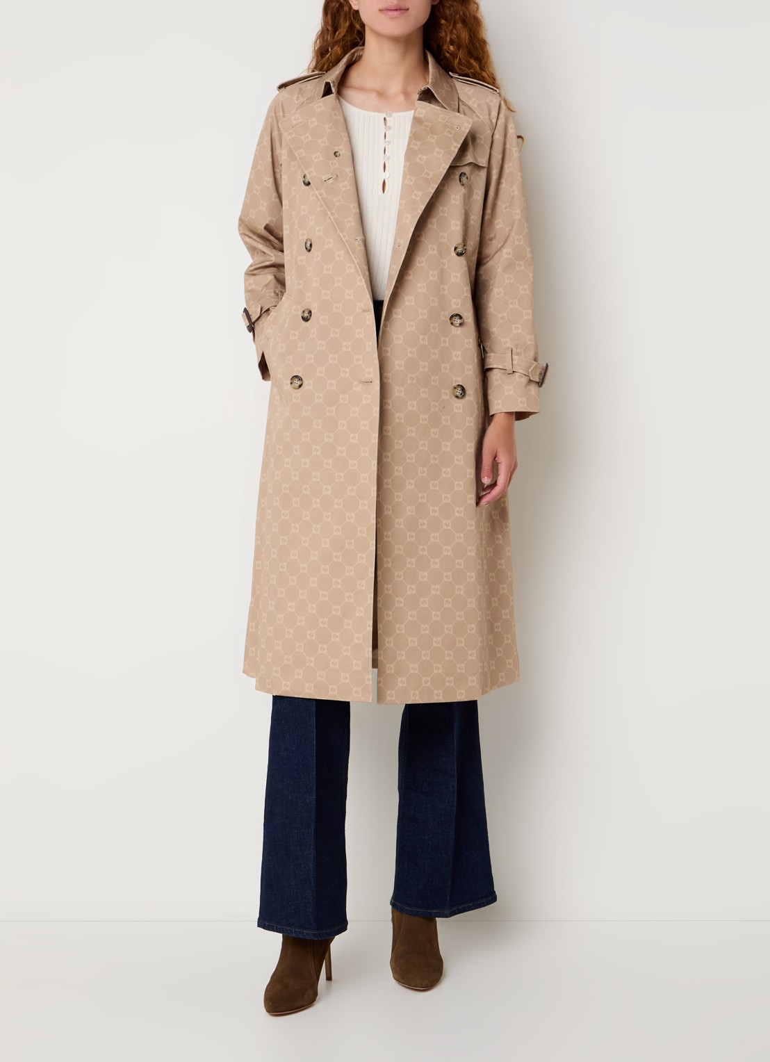 Gerard Darel Serge double-breasted trenchcoat met logoprint en ceintuur - voorkant 3 beige