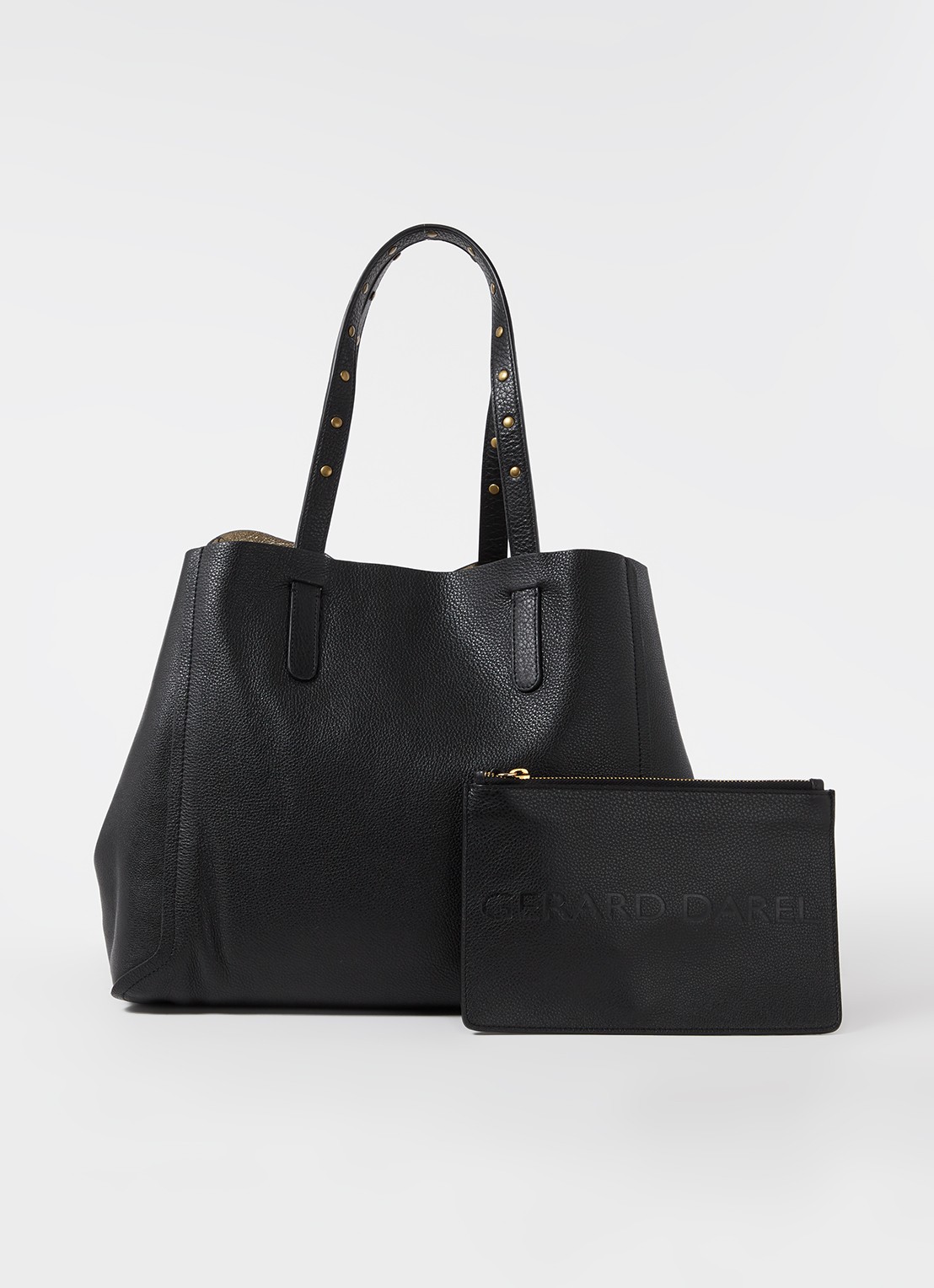 Gerard Darel Simple Two shopper van leer met uitneembaar etui - voorkant 3 zwart
