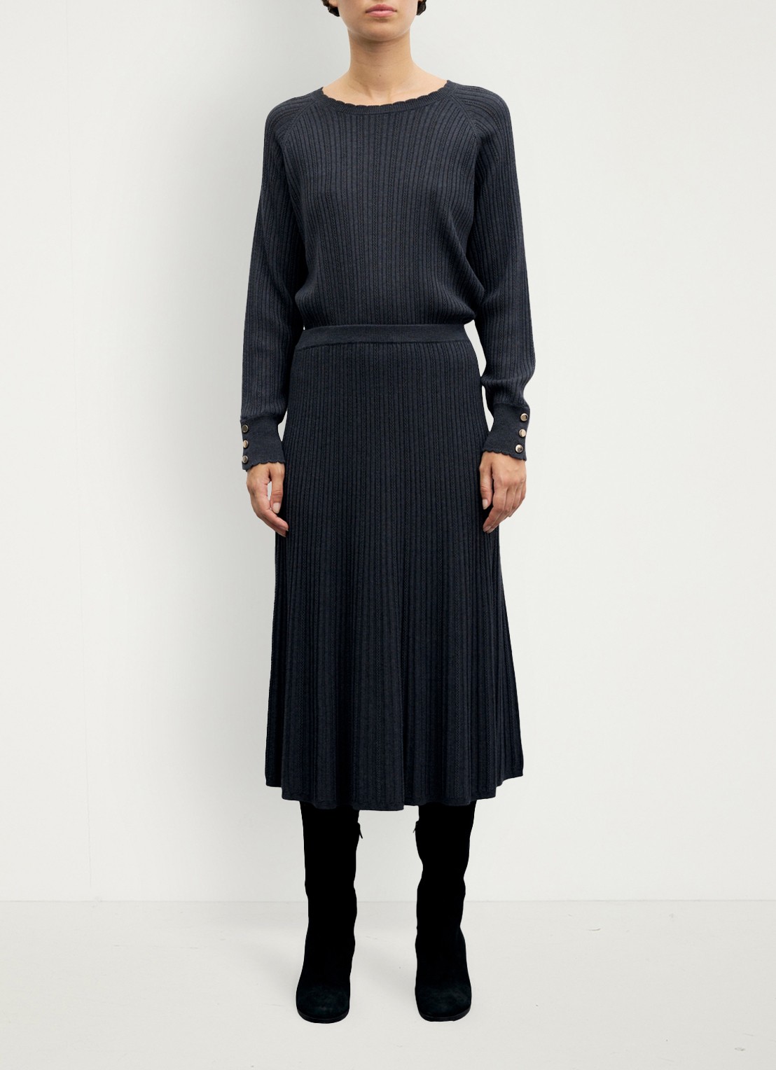 Gerard Darel Tati fijngebreide midi rok in wolblend - voorkant 2 antraciet
