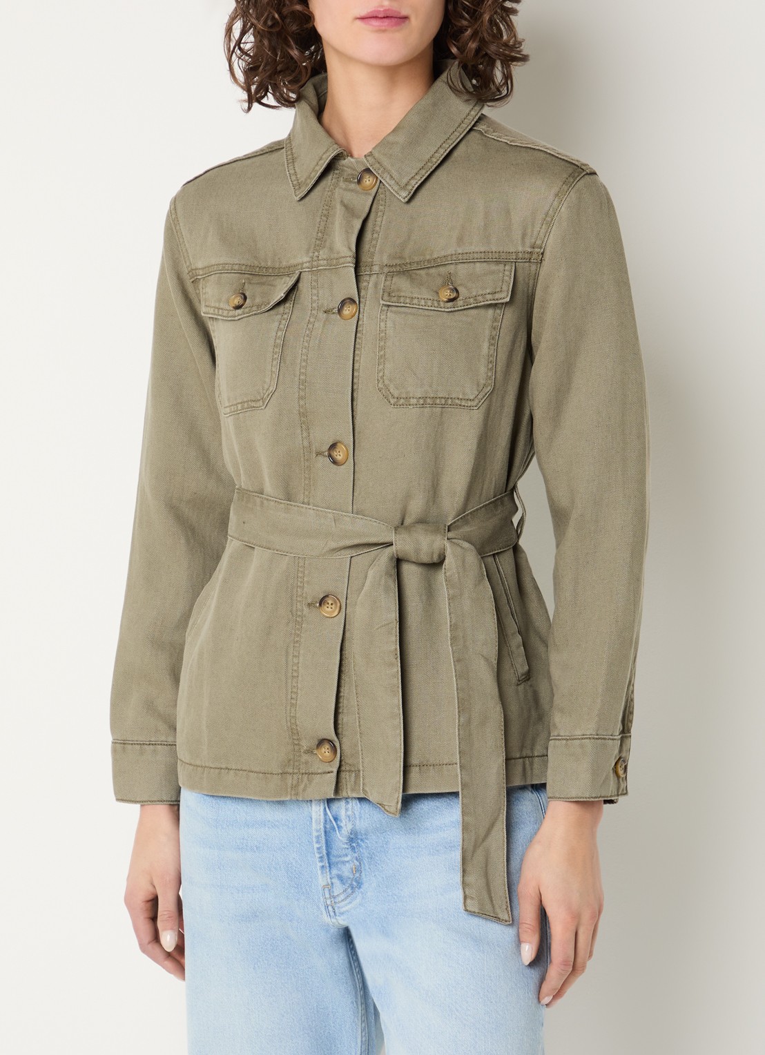 Gerard Darel Thalitha jack in linnenblend met ceintuur - detail 4 mosgroen
