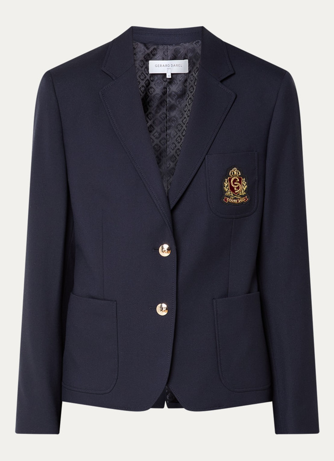 Gerard Darel Tinais blazer in wolblend met logoborduring - voorkant donkerblauw