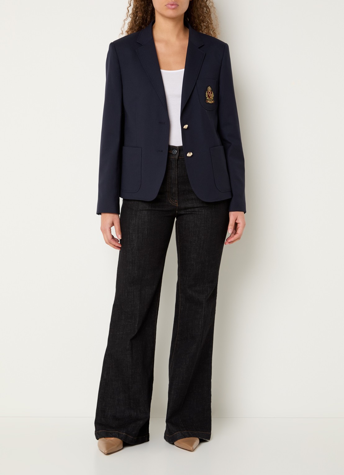 Gerard Darel Tinais blazer in wolblend met logoborduring - voorkant 2 donkerblauw