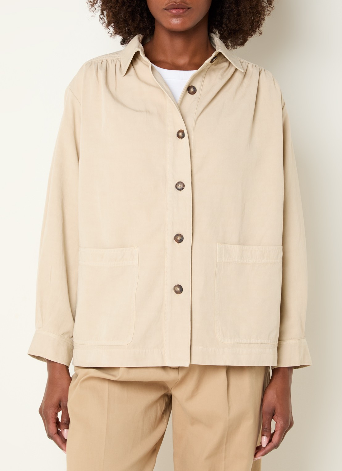 Gerard Darel Tinaja jack in linnenblend met opgestikte zakken - detail 3 zand